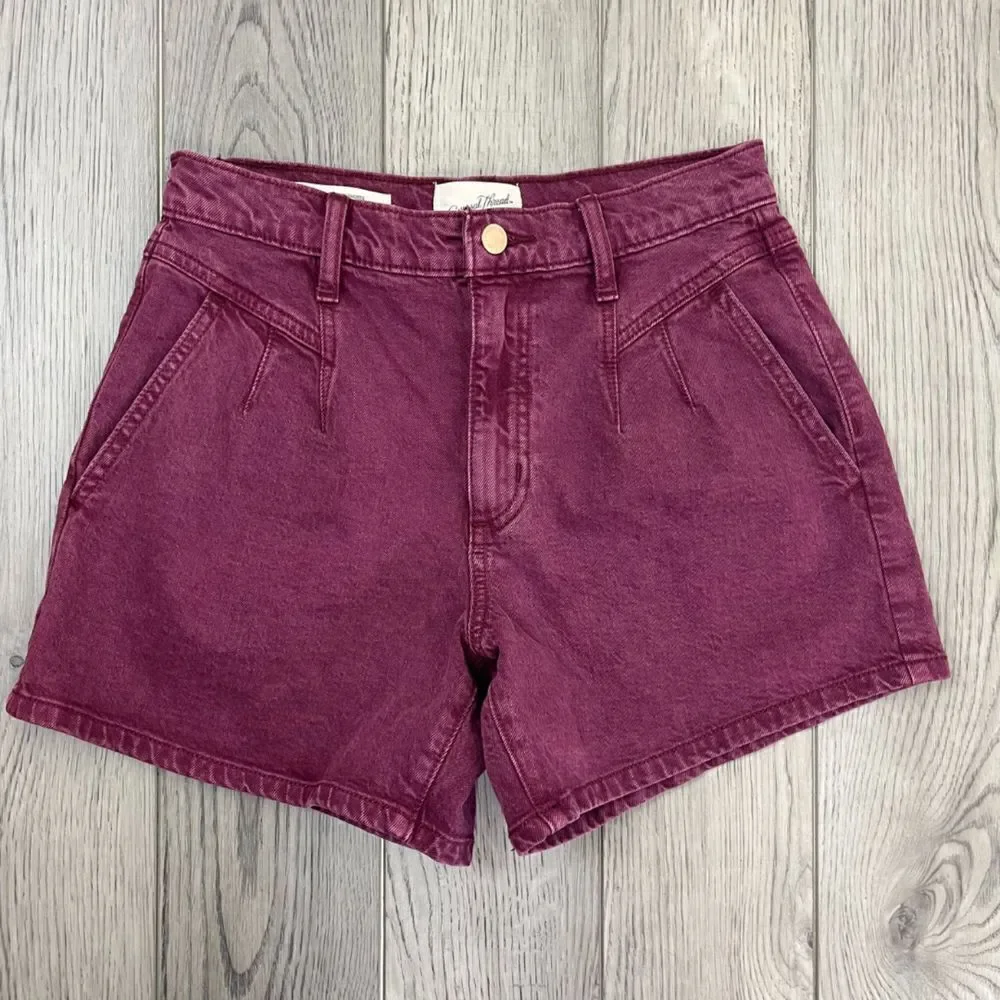 Target Womens Size 25 Purple Cotton High Rise Midi Denim Jean Shorts Pintuck